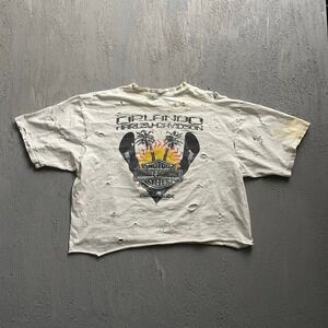 Vintage Harley Davidson T‎ Shirt Womens XL White 90s Distressed Cropped
